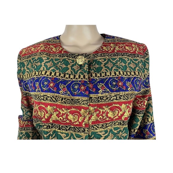 Vtg Talbot Petites 100% Silk Jacket Colorful Floral Print Button Front Sz 14 - Picture 2 of 8